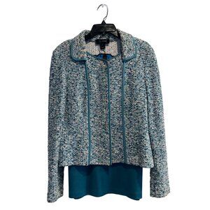 St. John Women's Teal Blue Multi Tweed Knit Jacket & Skirt Suit Set Size 12